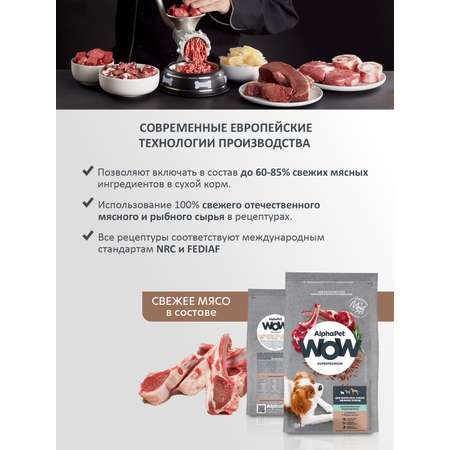 Корм для взрослых собак мелких пород AlphaPet с чувствительным пищеварением Wow Superpremium с ягненком и бурым рисом 900г