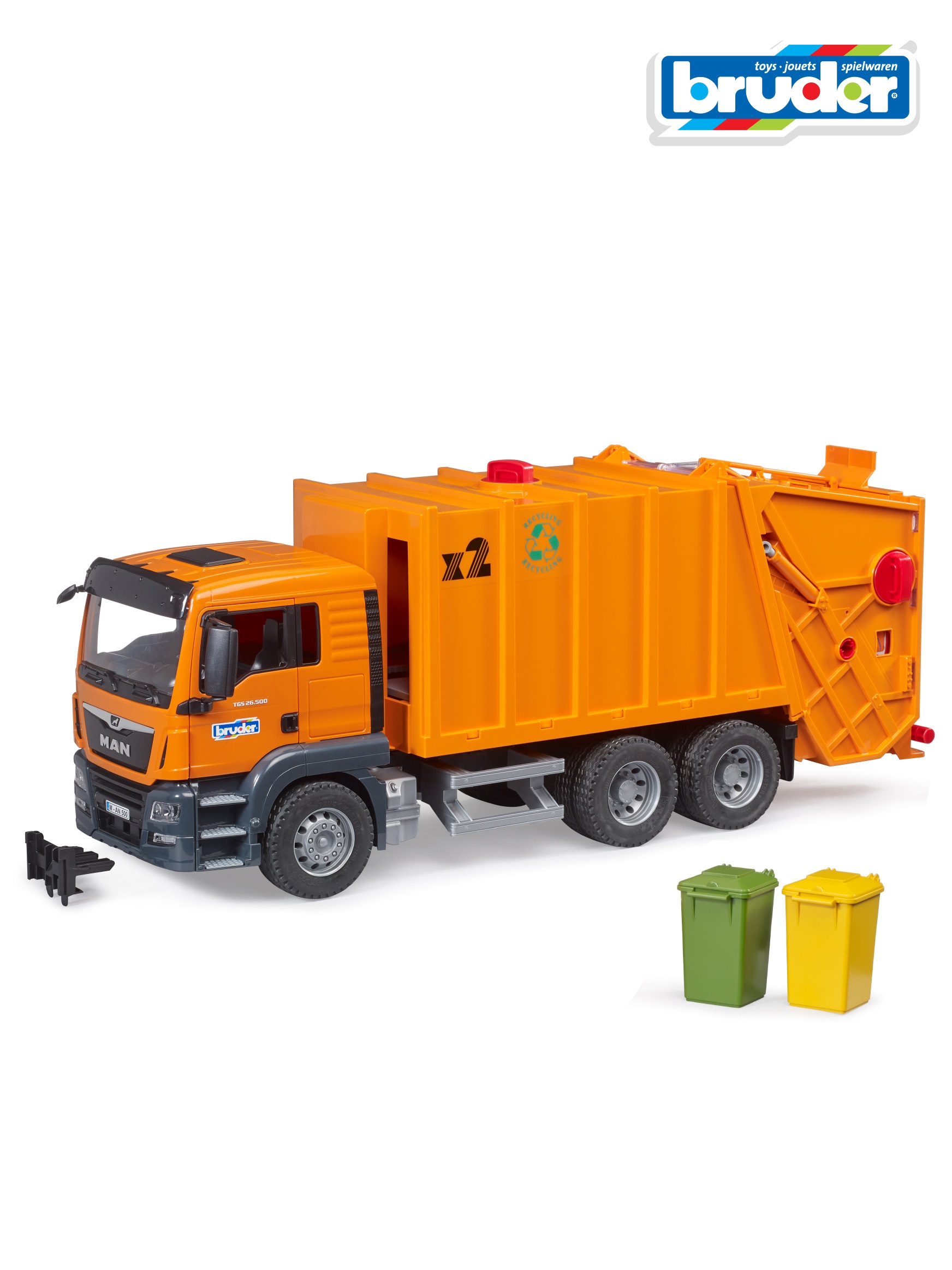 Мусоровоз Bruder MAN с баками (оранжевый) 03-760 - фото 2