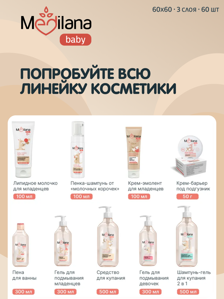 Пелёнки одноразовые MEDILANA 60х60 см 1 упак. 60 шт. - фото 9