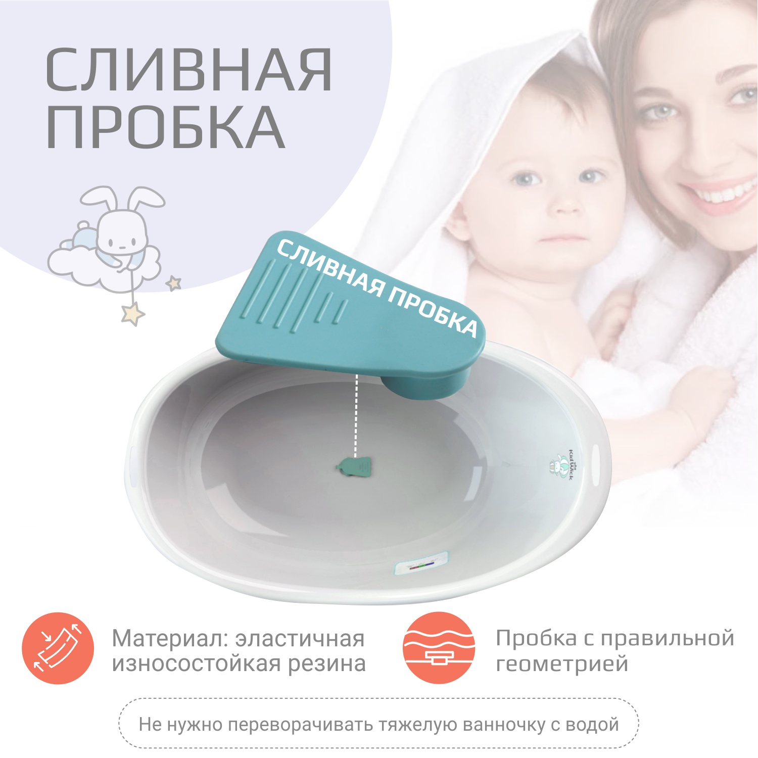 Ванночка для купания KidWick Дони белый с термометром - фото 2