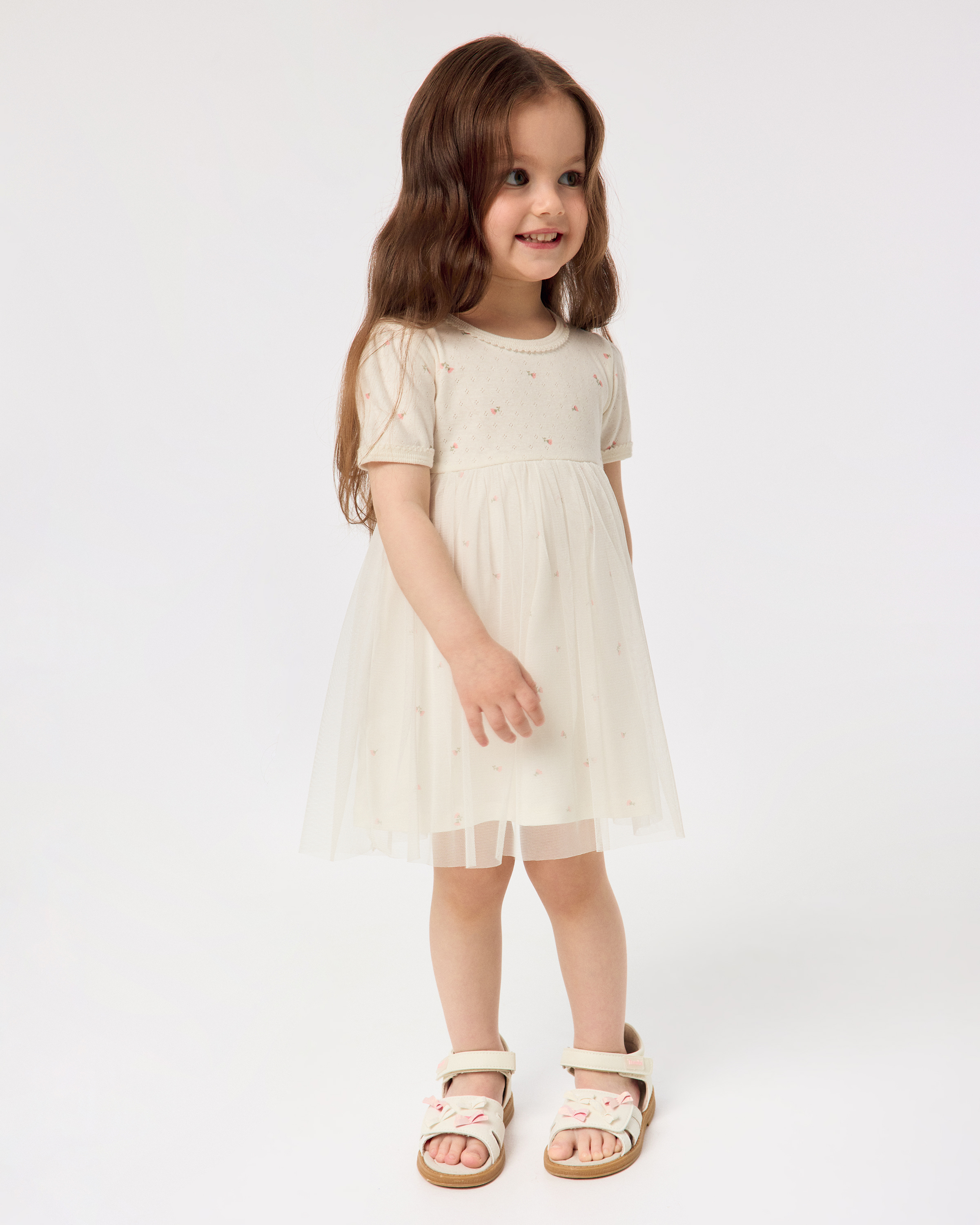 Изображение товара Детское платье BabyGo для девочки 98 с цветочным принтом и юбочкой из фатина