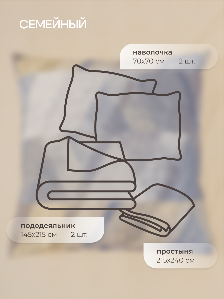 Комплект постельного белья для SNOFF Бенито семейный 5 предм. - фото 2