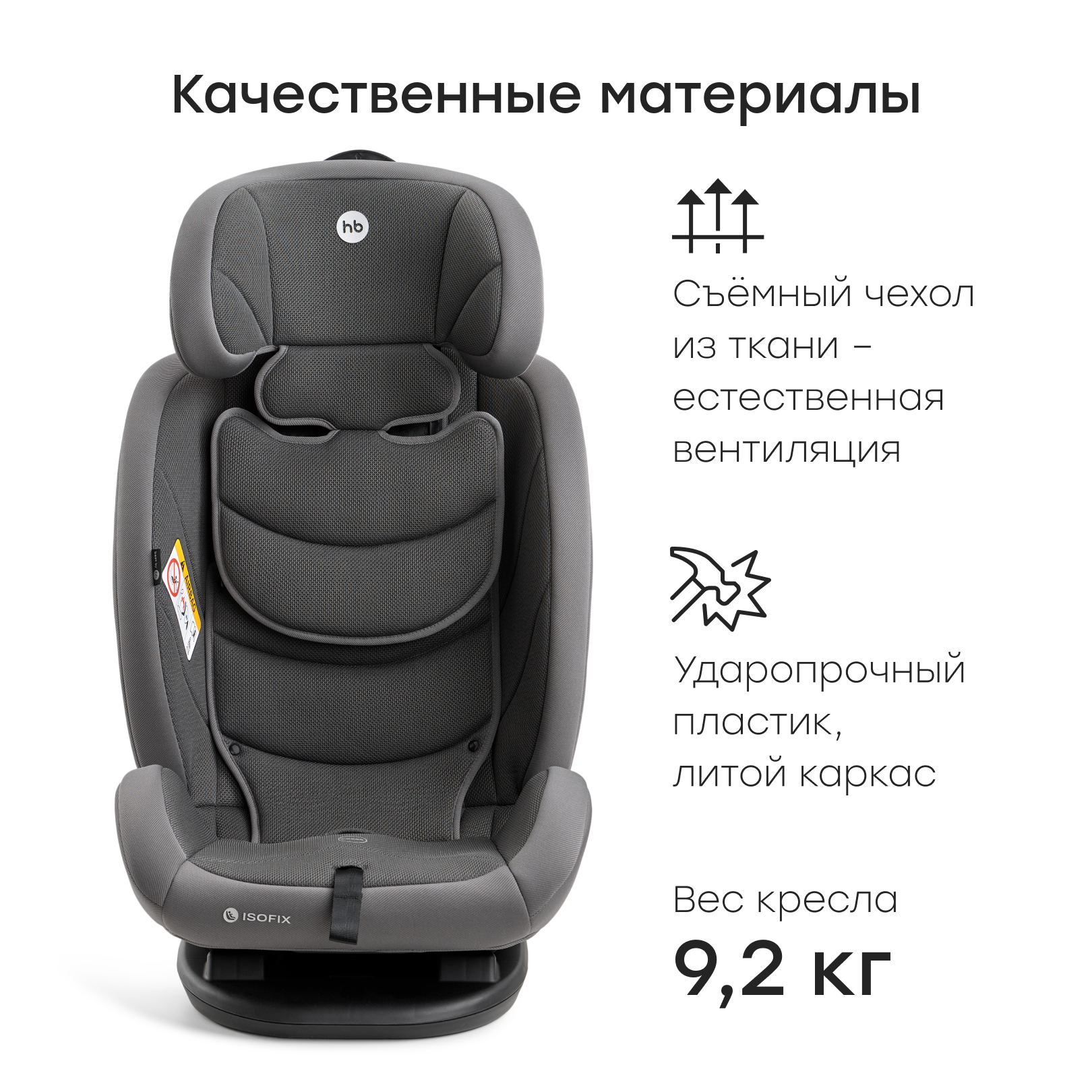 Автокресло Happy Baby Graphite Isofix 0+/1/2/3 (0-36 кг) серый - фото 6