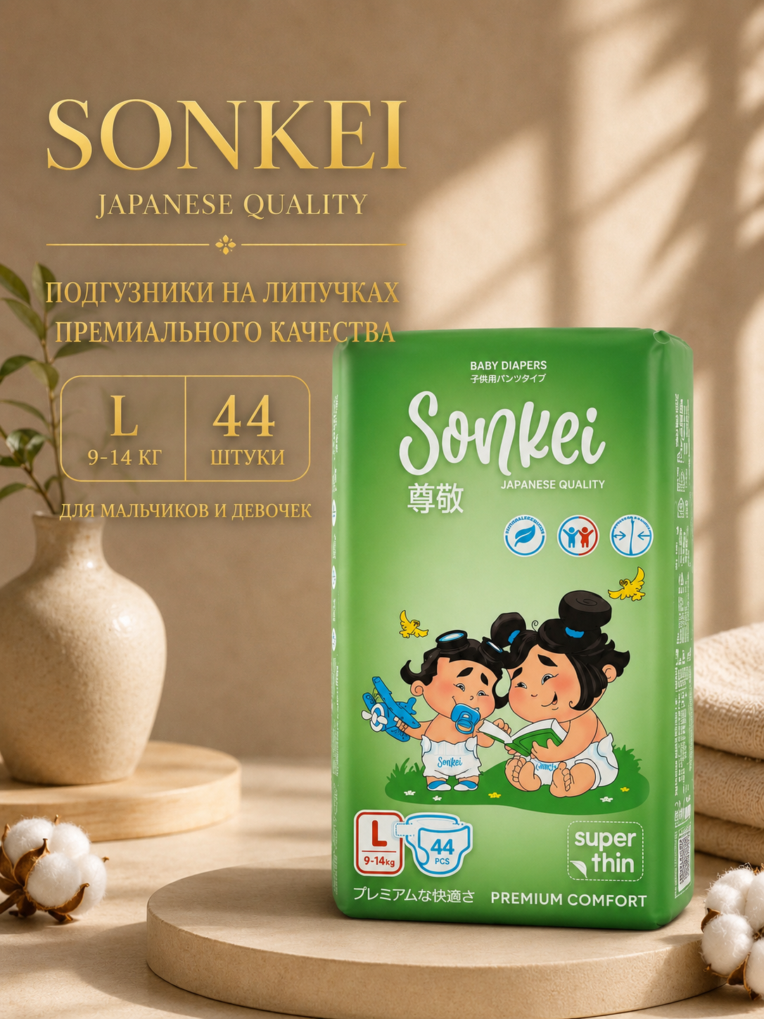Подгузники Sonkei Classic L 44 шт. - фото 1