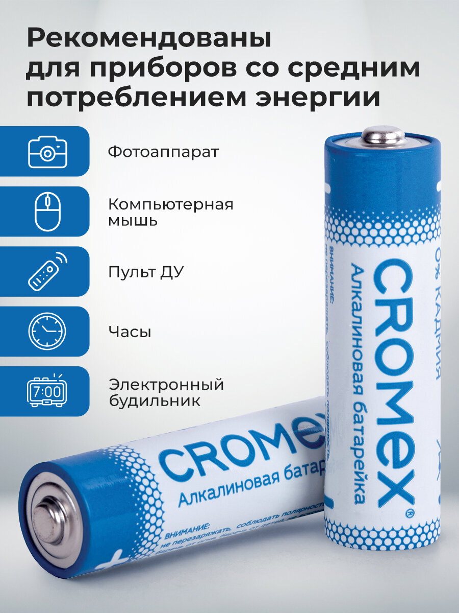 Батарейки алкалиновые CROMEX AA пальчиковые LR6 15А 20 штук - фото 2
