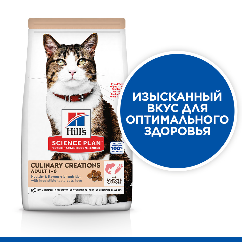 Корм для кошек Hills 10кг Science Plan Culinary Creations для поддержания жизненной энергии и иммунитета с лососем и морковью - фото 2
