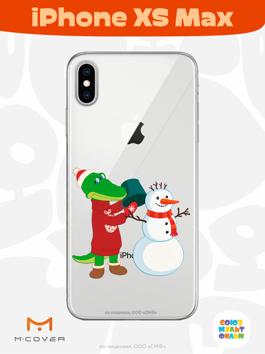 Силиконовый чехол Mcover для смартфона Apple iPhone XS Max Союзмультфильм Крокодил Гена и снеговик - фото 3