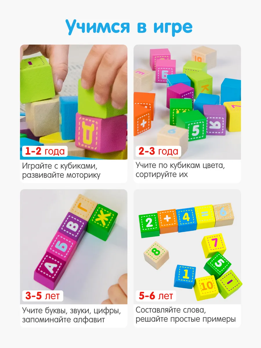 Игрушка Alatoys кубики 24 кубика БУКВЫ-ЦИФРЫ - фото 3