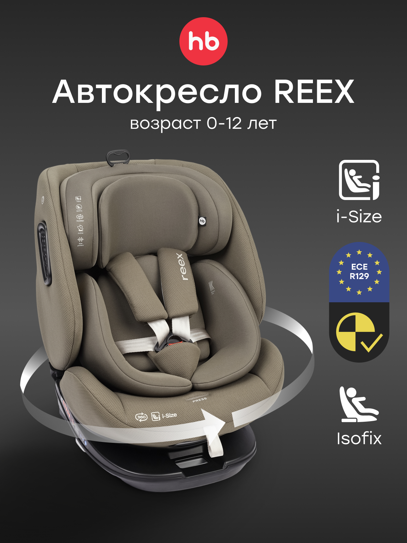 Автокресло Happy Baby Reex Isofix 0+/1/2/3 (0-36 кг) зеленый - фото 1