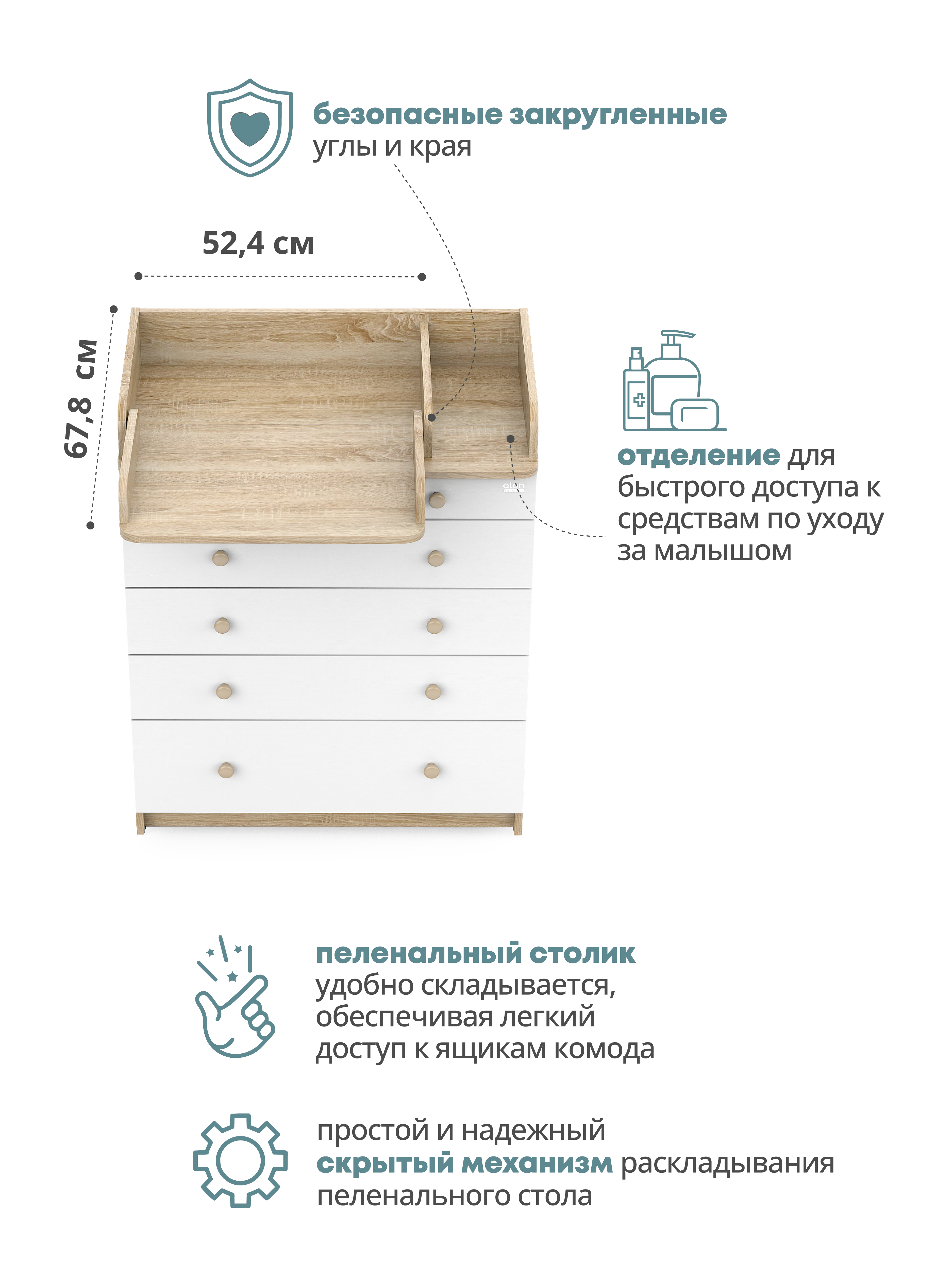 Комод пеленальный Атон Leo 805 (дуб сонома, белый) - фото 3