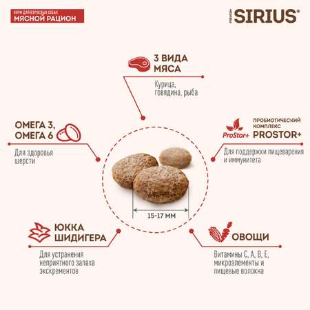 Корм для собак SIRIUS взрослых мясной рацион 2кг