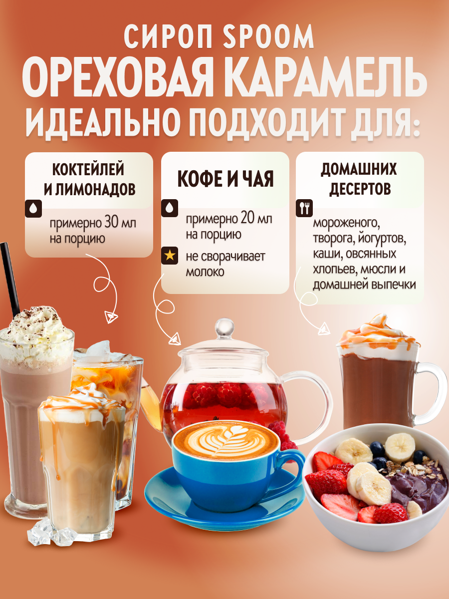 Сироп SPOOM Ореховая карамель 1л для кофе коктейлей и десертов - фото 3