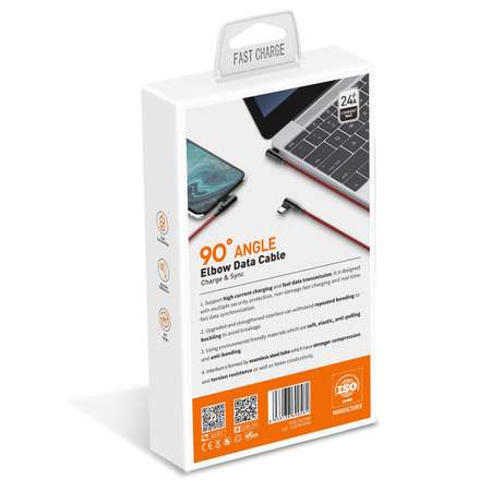 Кабель USB-Type-C LDNIO LS422 2м / 2.4 А / медь: 86 жил / угловой коннектор/ нейлоновая оплетка / серый