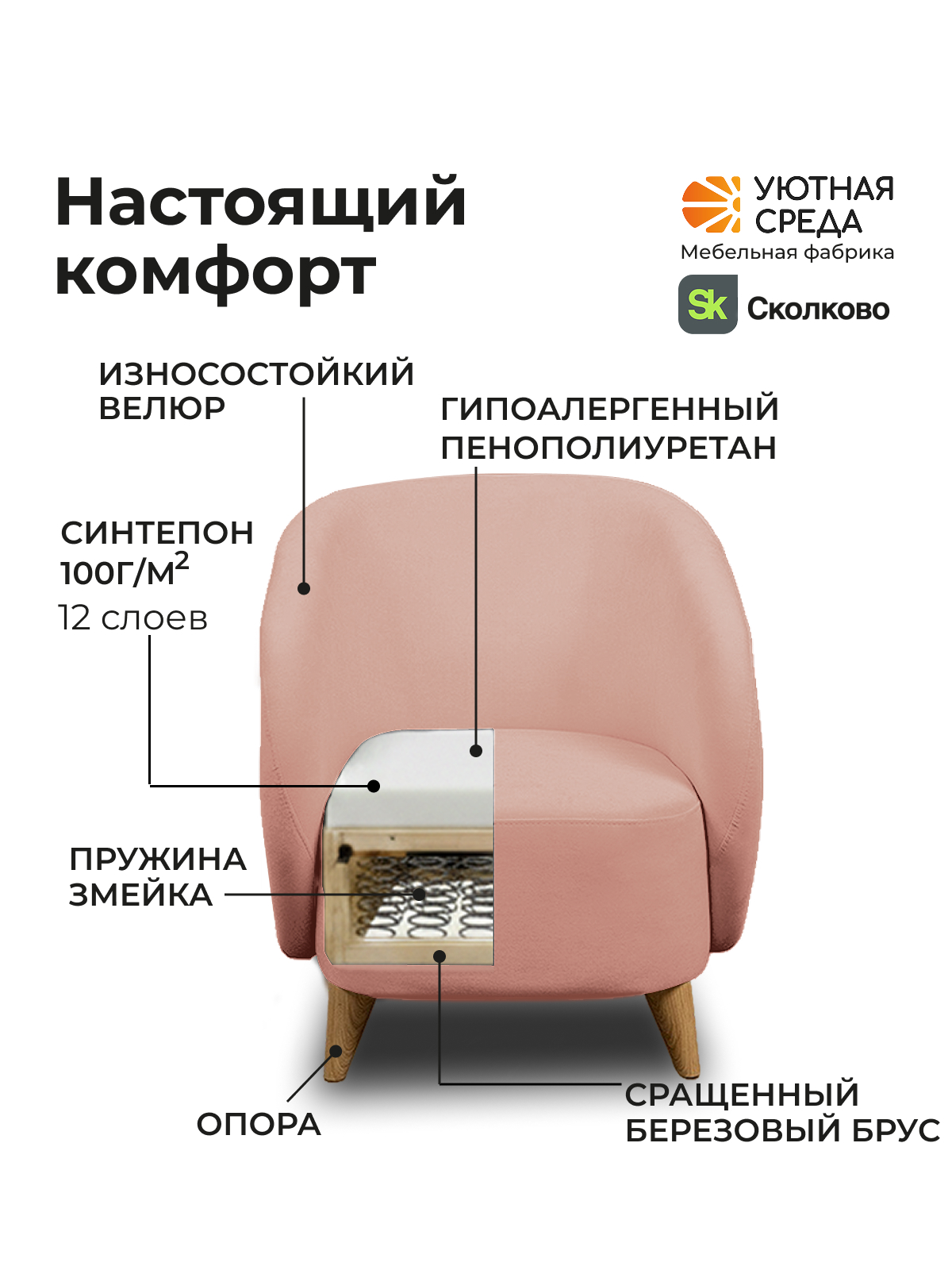 Кресло Уютная среда розовый велюр розовый - фото 8