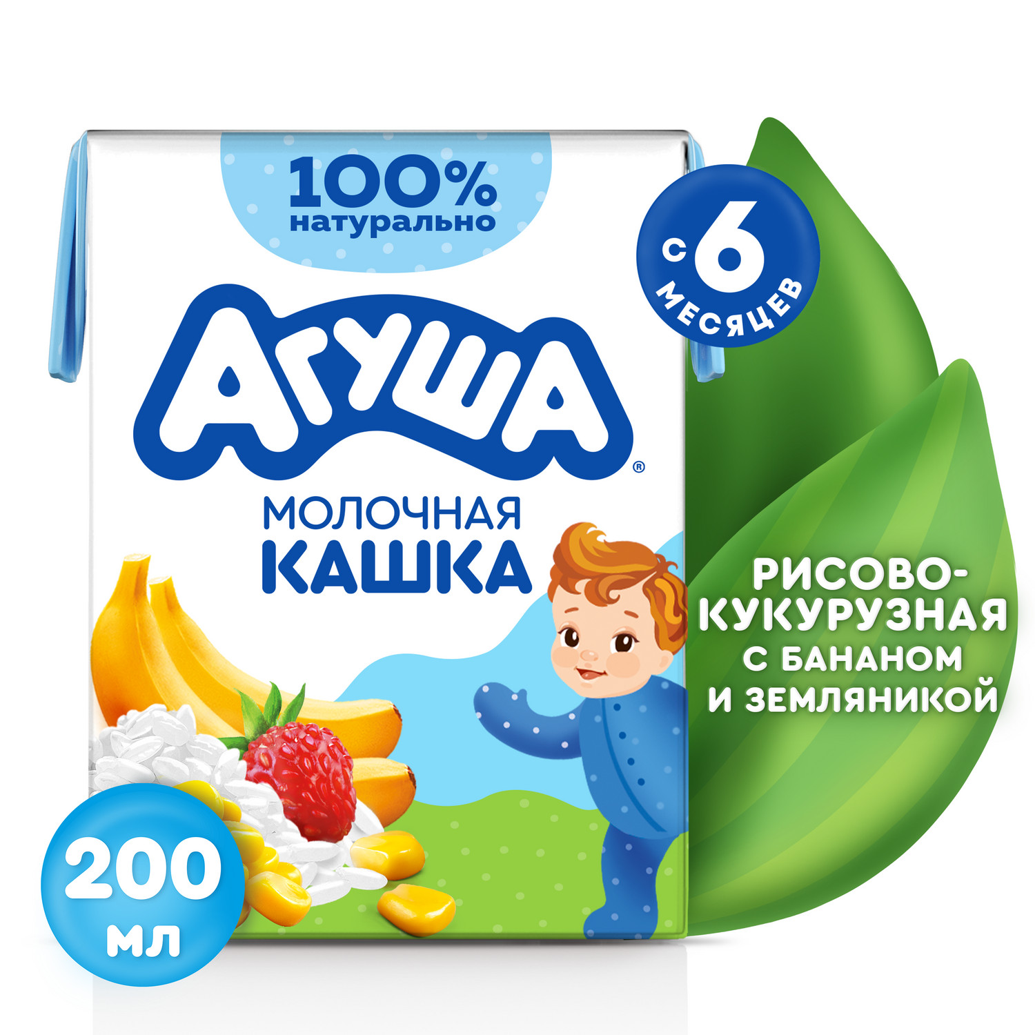 Каша жидкая Агуша рисово-кукурузная Банан и земляника 2% 200мл - фото 1
