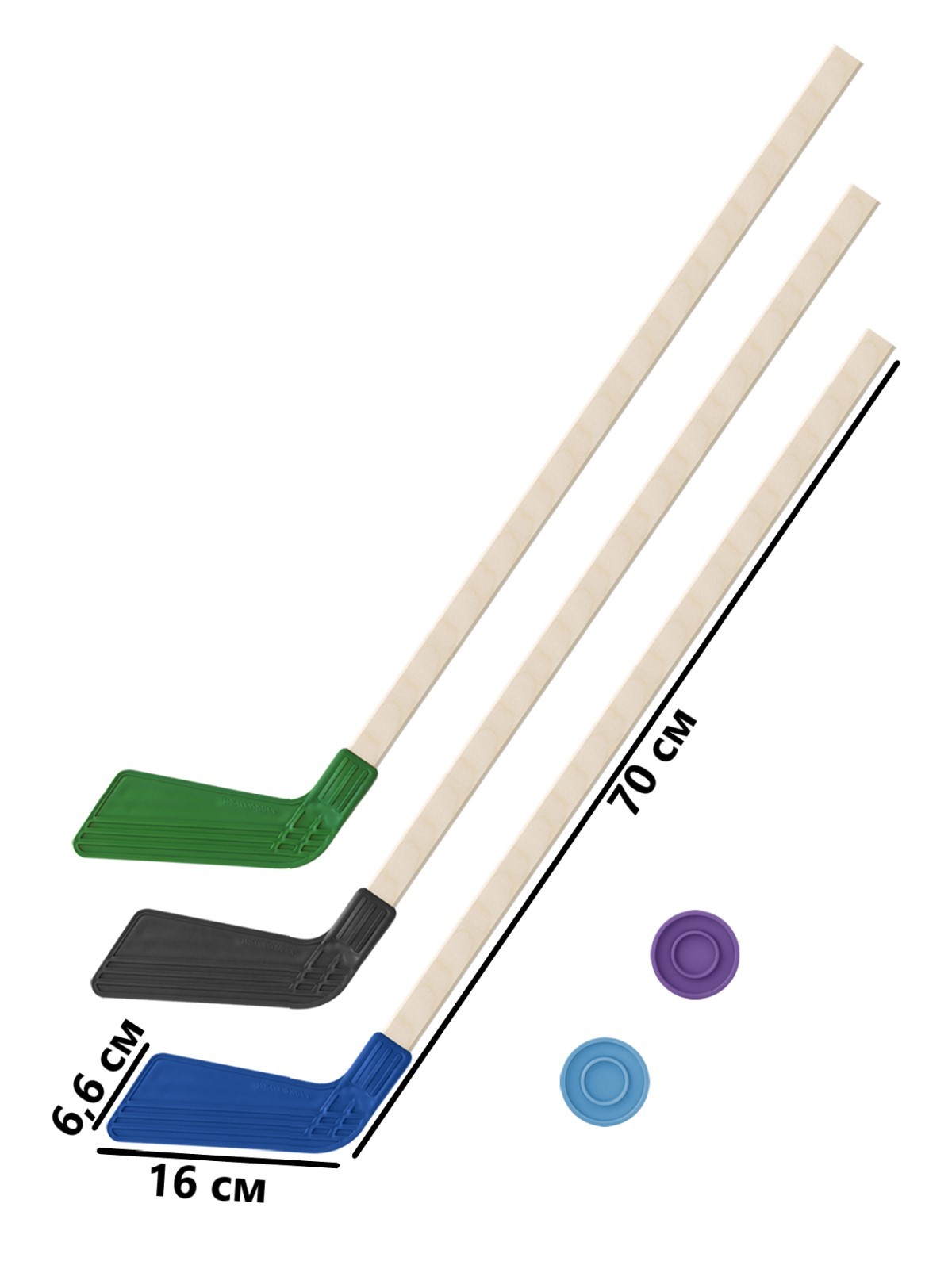 Клюшка детская 3 шт + 2 шайбы Задира Набор для хоккея - фото 1