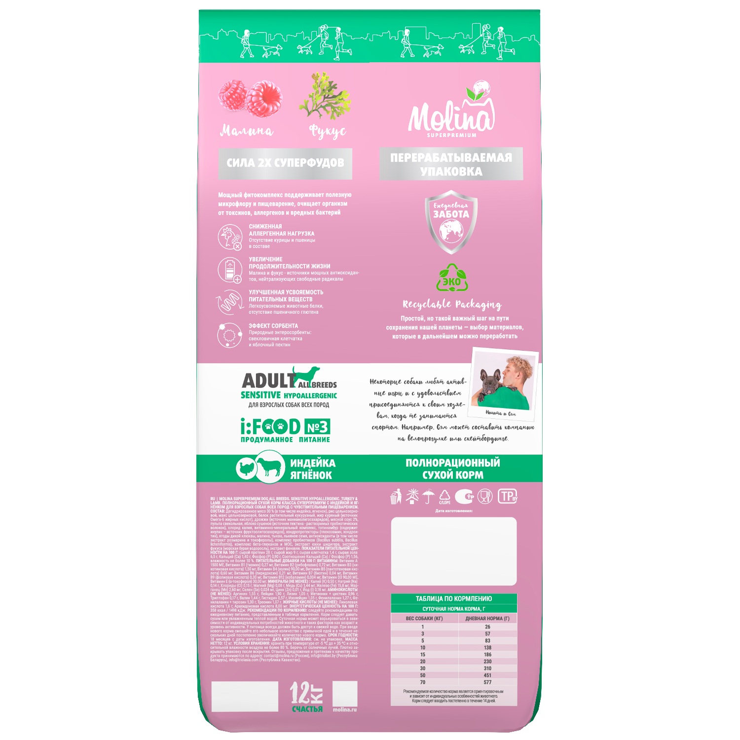 Корм для взрослых собак всех пород Molina Sensitive hypoallergenic сухой с индейкой и ягненком 12кг - фото 4