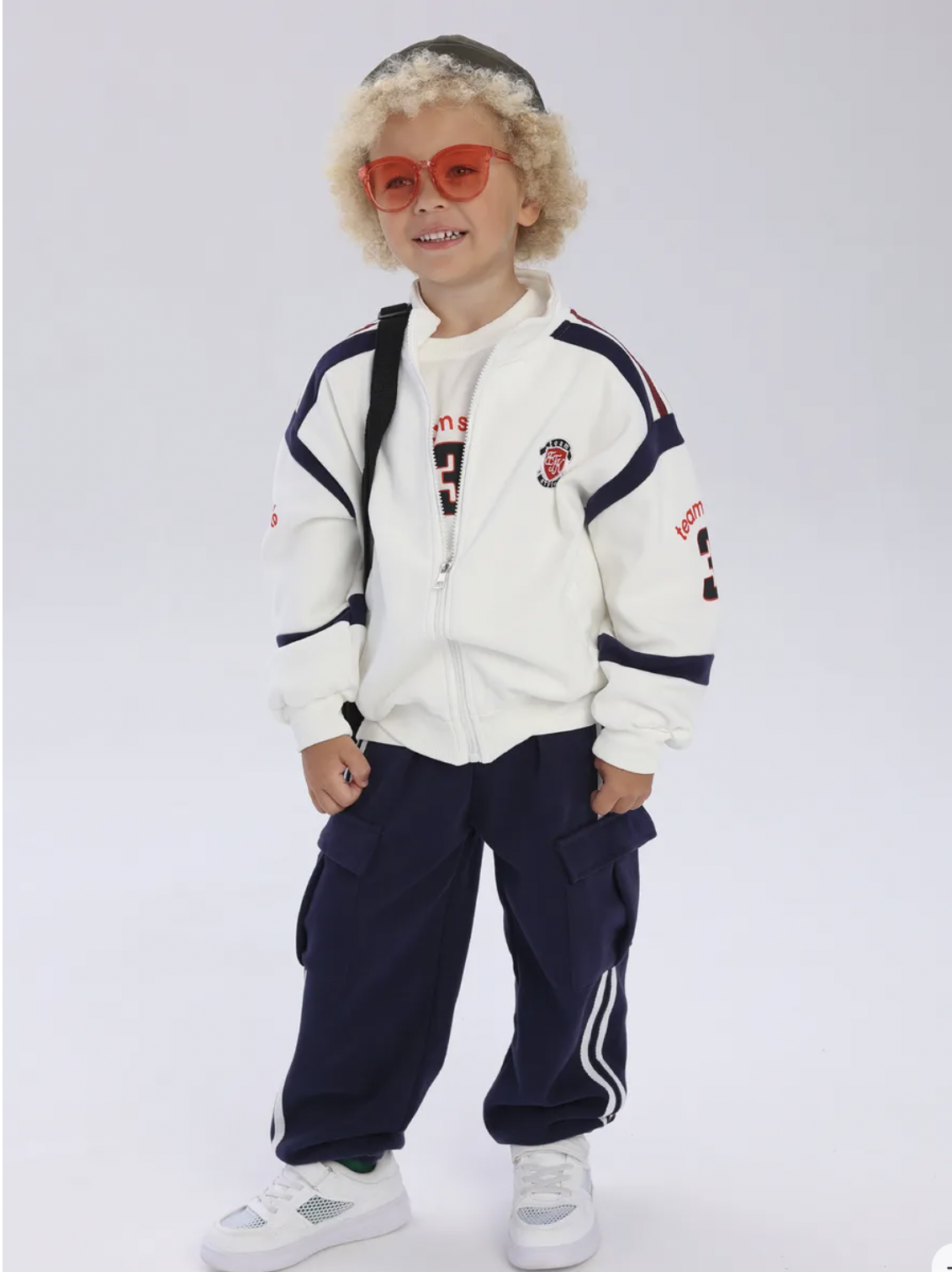 Костюм Everforkids тройка сине-белая с зипокой и полосами - фото 8