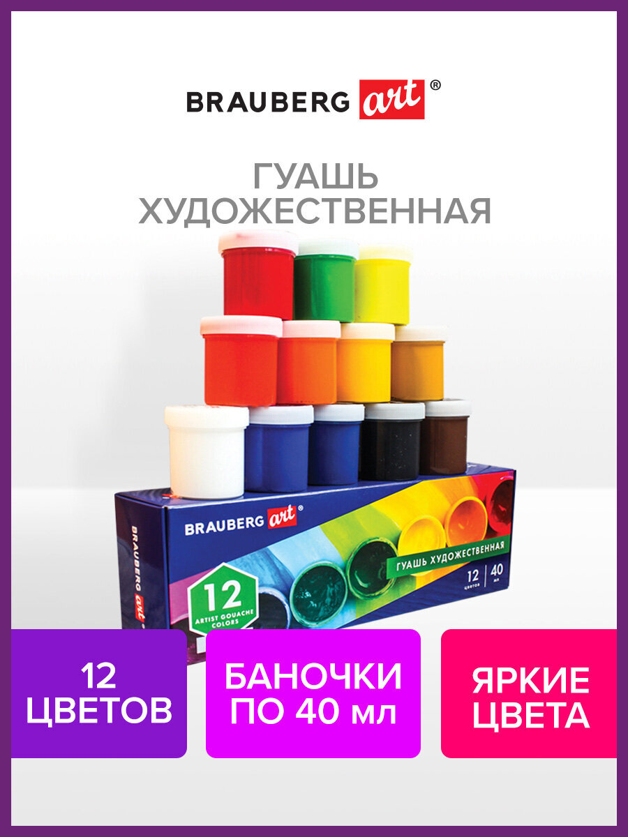 Краски гуашь Brauberg 12 цв. - фото 1