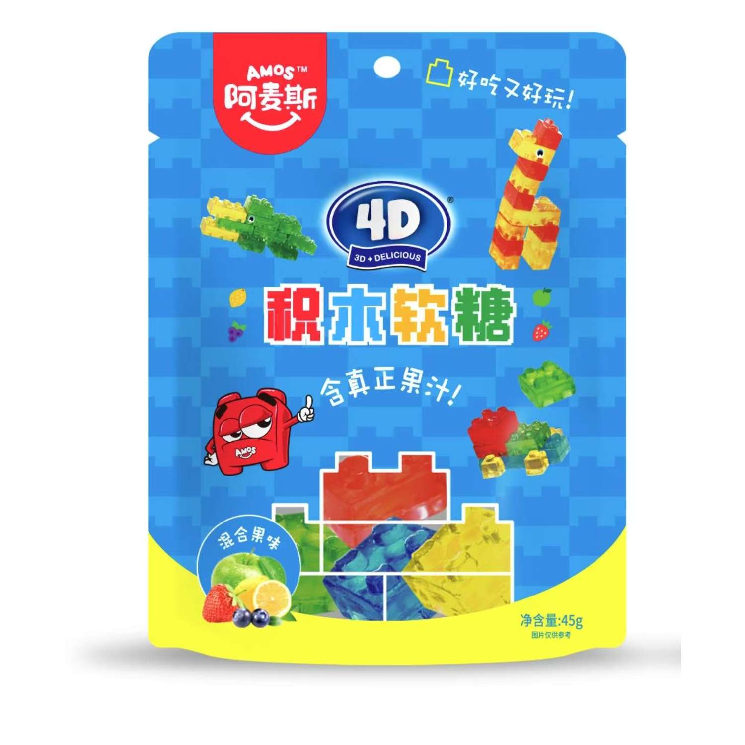 Конфеты AMOS 4D Лего жевательные с соком 45г - фото 1