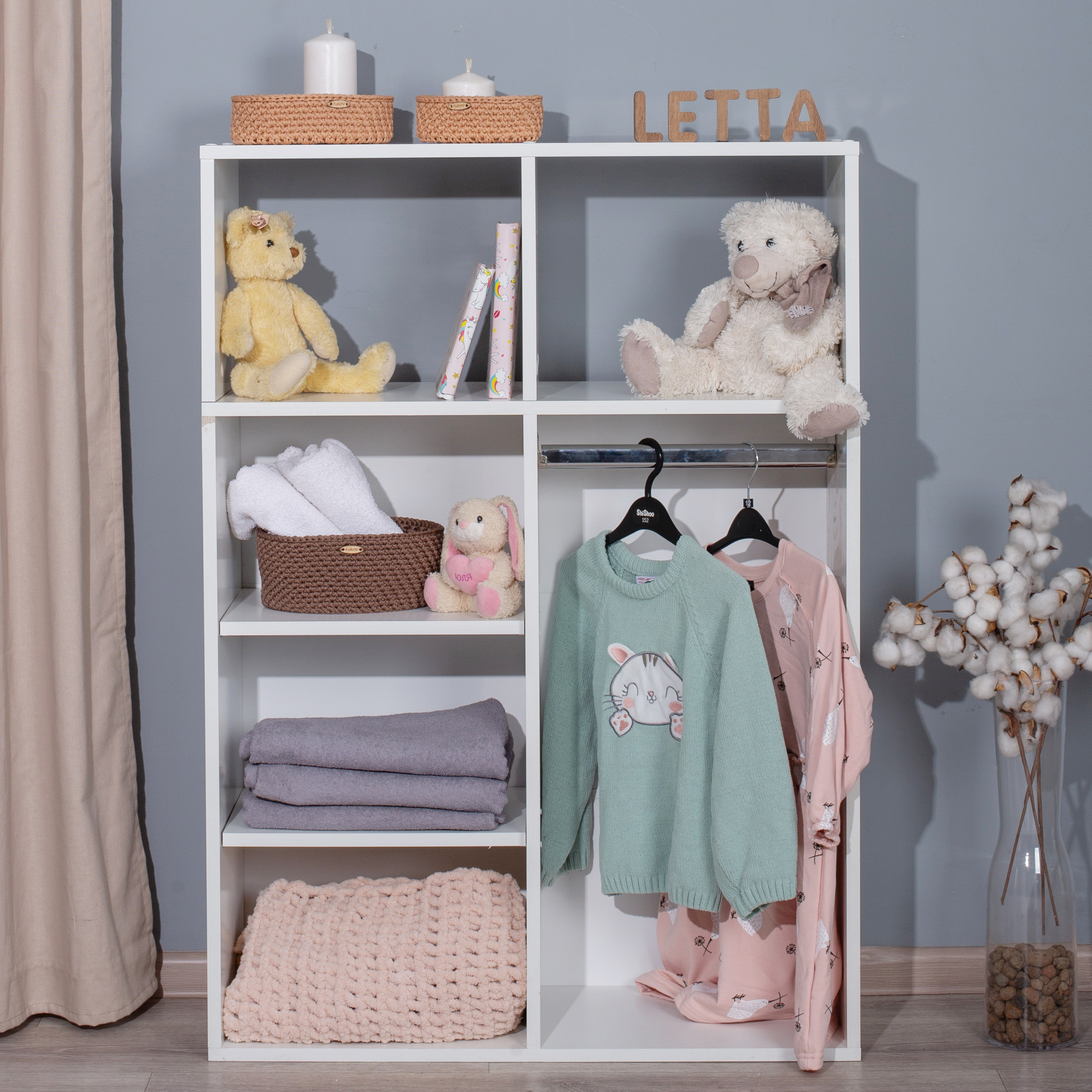 Шкаф стеллаж LETTA Детский Белое гладкое 780*1100*292 - фото 4