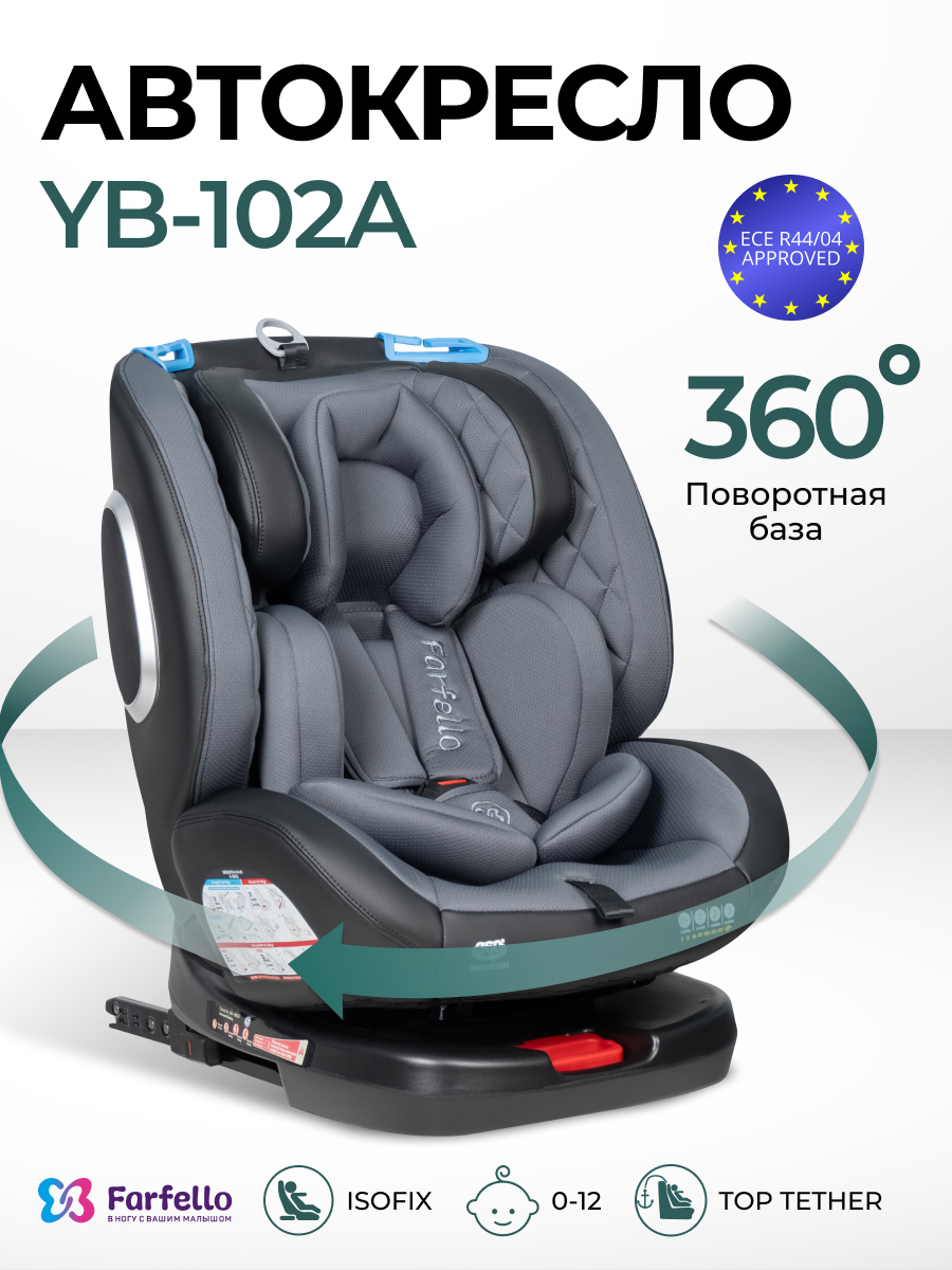 Автокресло Farfello YB102A Isofix 0+/1/2/3 (0-36 кг) серый - фото 1