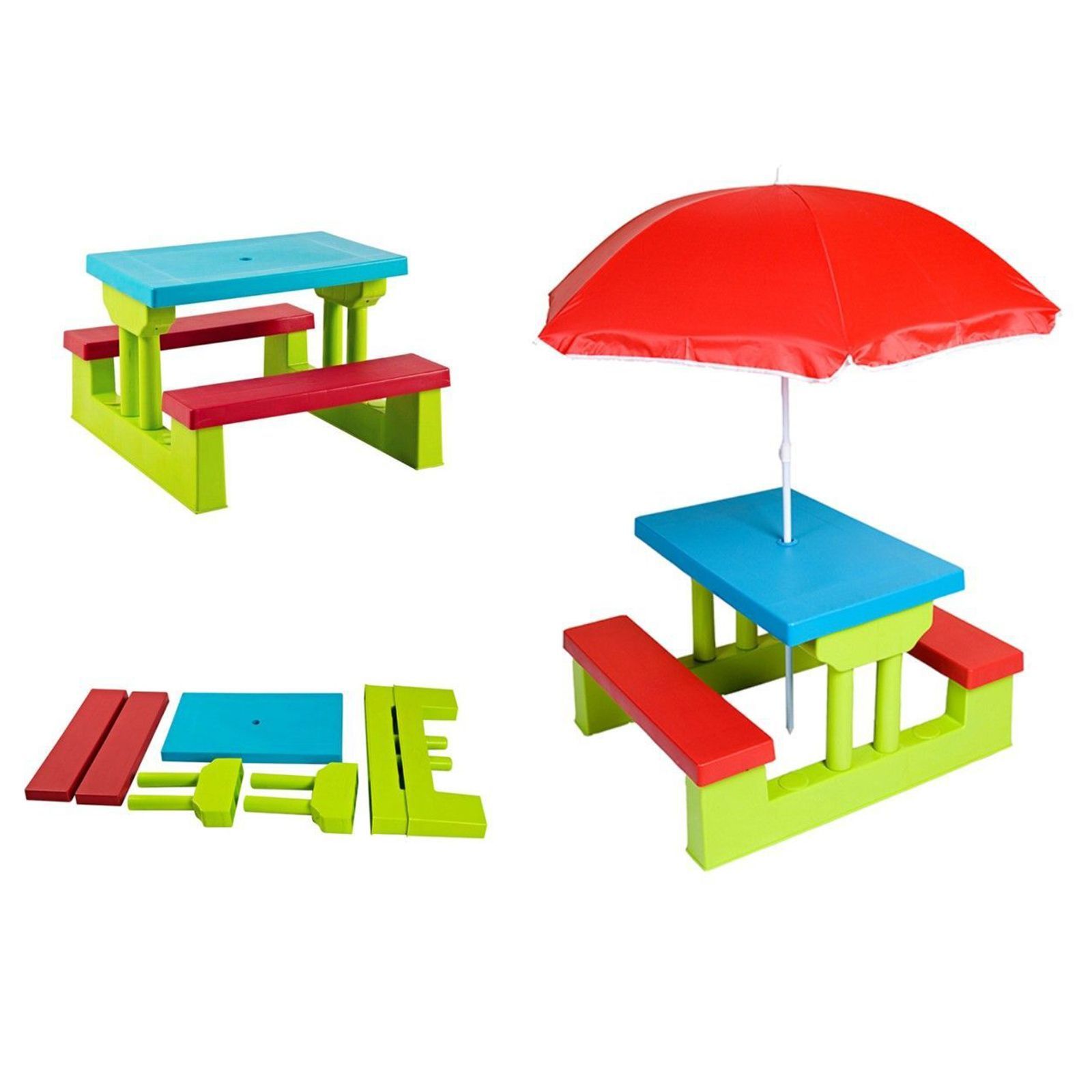 Стол детский с лавочками и зонтом UNIX Kids Garden комплект детской мебели пластиковый для дачи и улицы со столиком, 67 х 75 х 135 см, голубой - фото 12