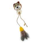 Игрушка для кошек Barbaks Лев-метелка с бубенчиком с мячем из ротанга и натуральными перьями 21*6см