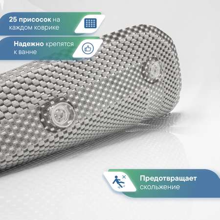 Коврик для ванной детский VILINA противоскользящий с присосками 43х90 см. серый