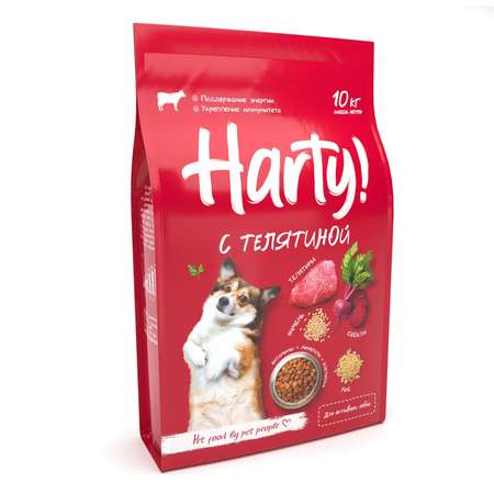 Корм для собак Harty 10кг с телятиной для взрослых активных всех пород полнорационный сухой