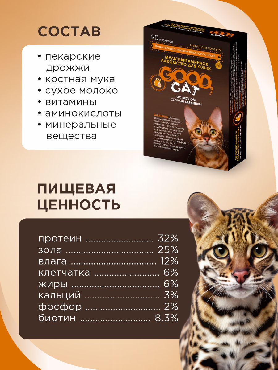 Полезное лакомство для кошек GOODR CAT со вкусом сочной баранины 90 таблеток - фото 8