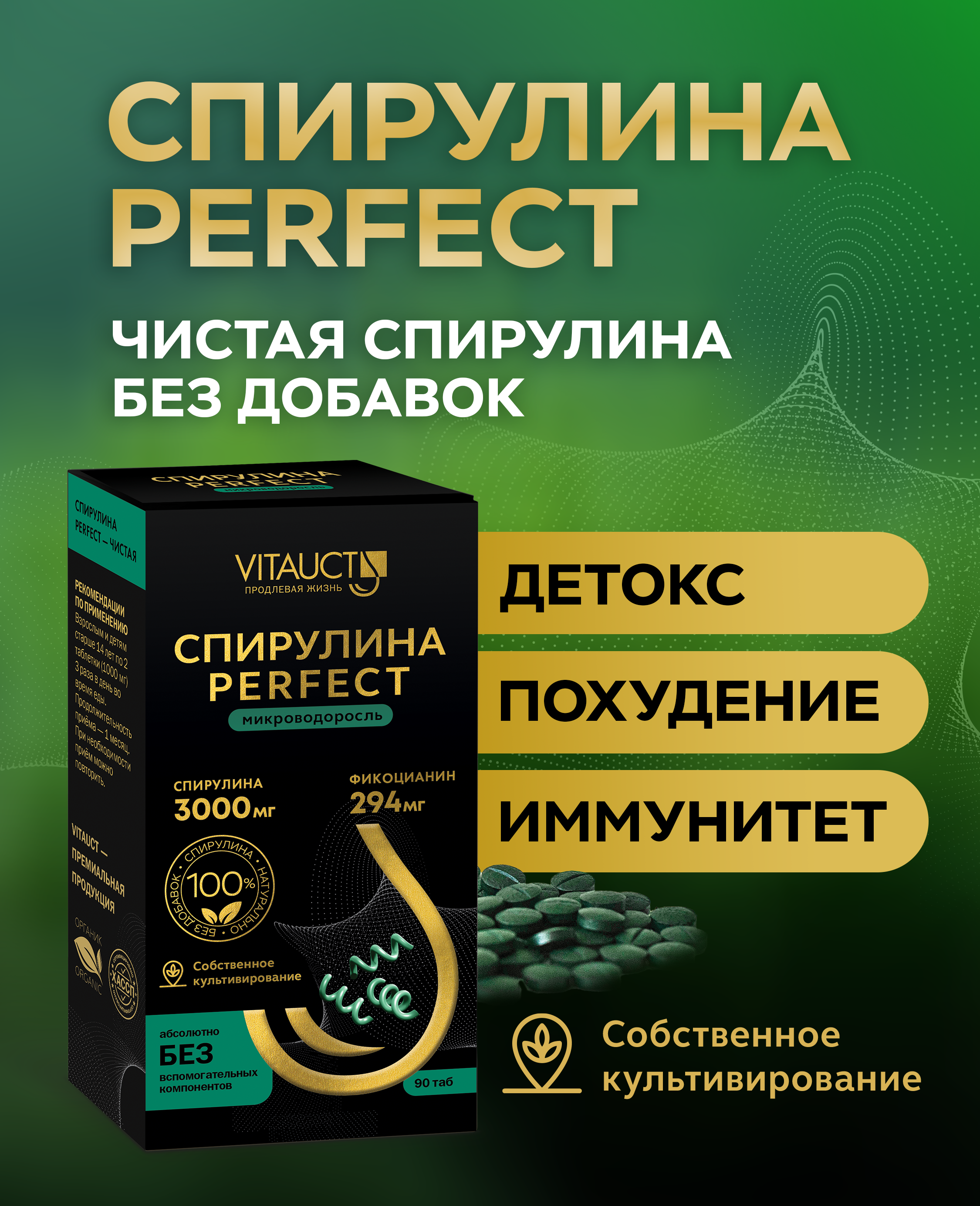 Витамины и минералы VITAUCT Спирулина Perfect 3000 мг, таблетки - фото 1