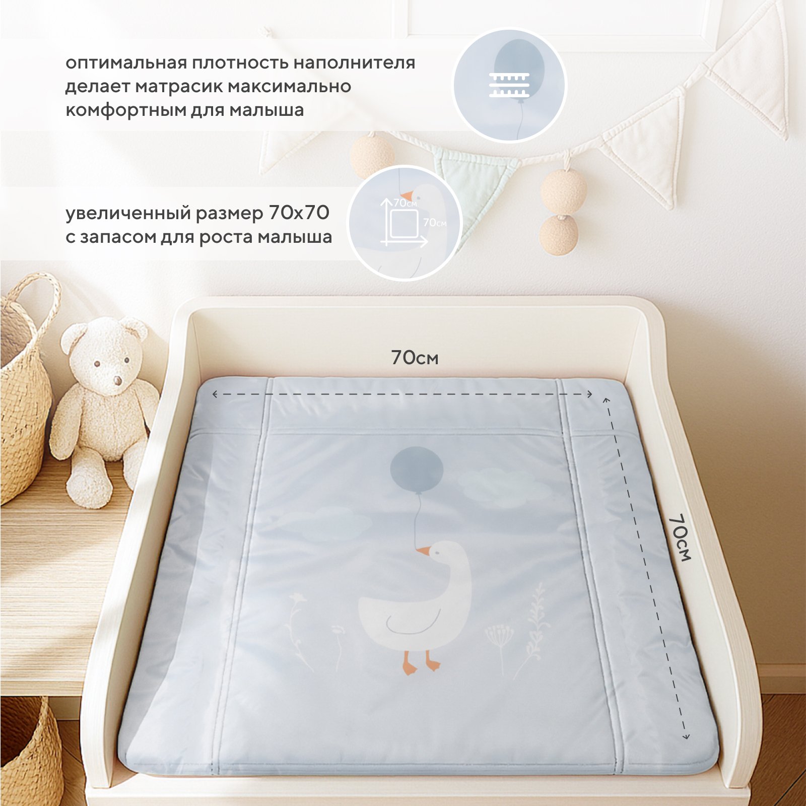 Матрас для пеленания Rant Baloon Goose oxford с сумкой - фото 3