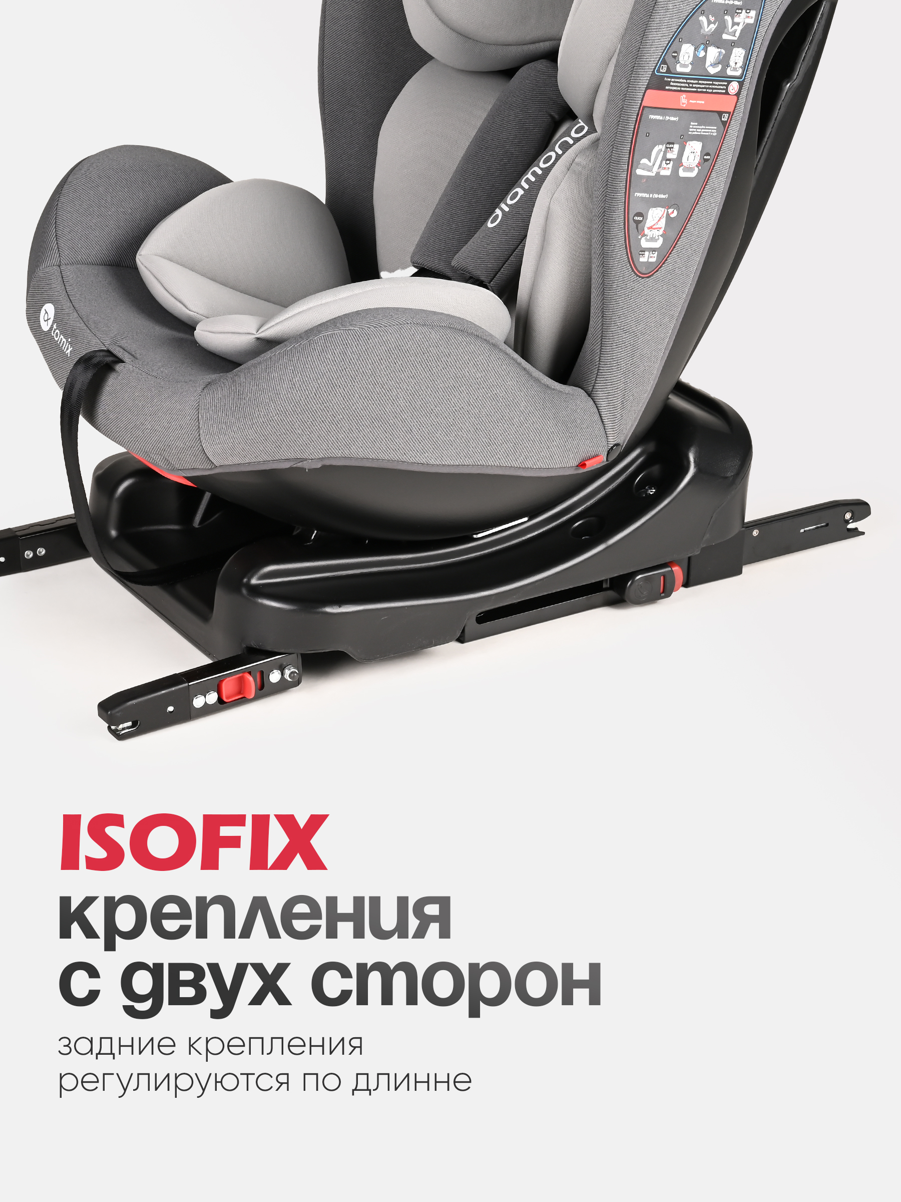 Автокресло Tomix Diamond Isofix 0+/1/2 (0-25 кг) серый - фото 9