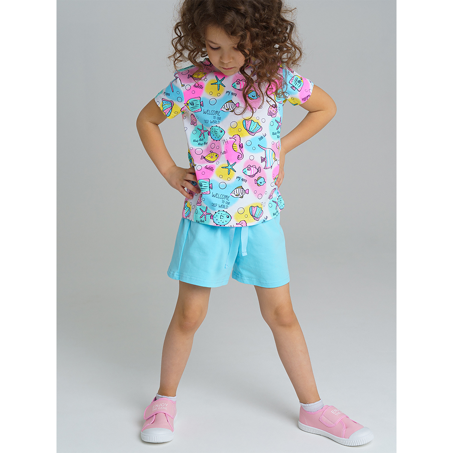 Изображение товара PlayToday Детский костюм для девочки 98: футболка и шорты, хлопок 95%