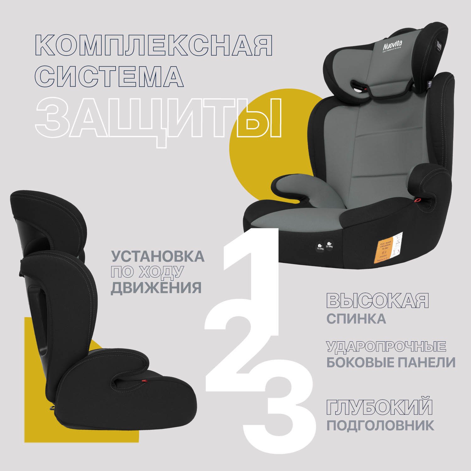 Автокресло Nuovita Maczione N23-1 2/3 (15-36 кг) серый - фото 4