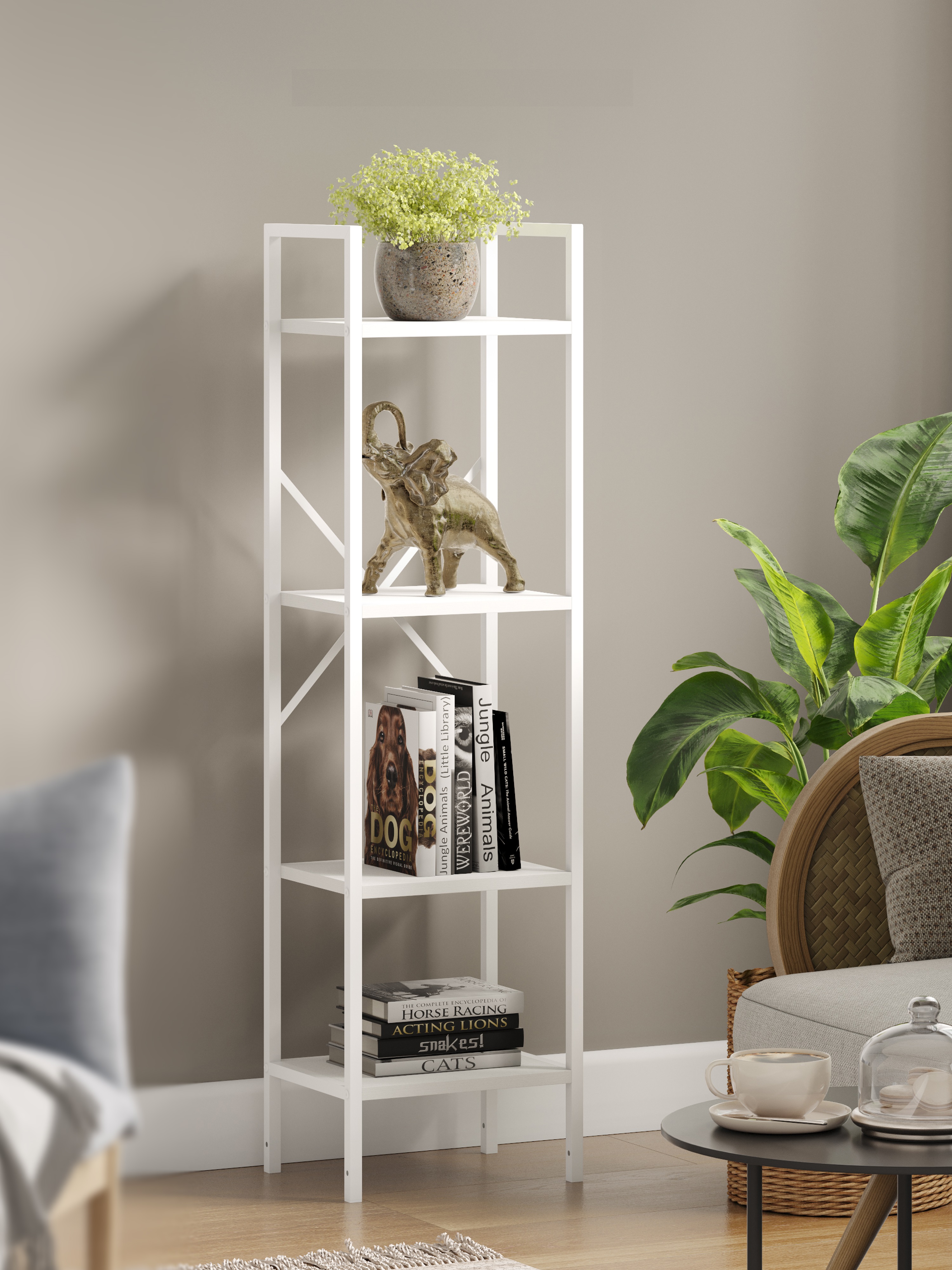 Изображение товара Стеллаж Leset Стилвуд 14 узкий 4 полки Белый/Белый