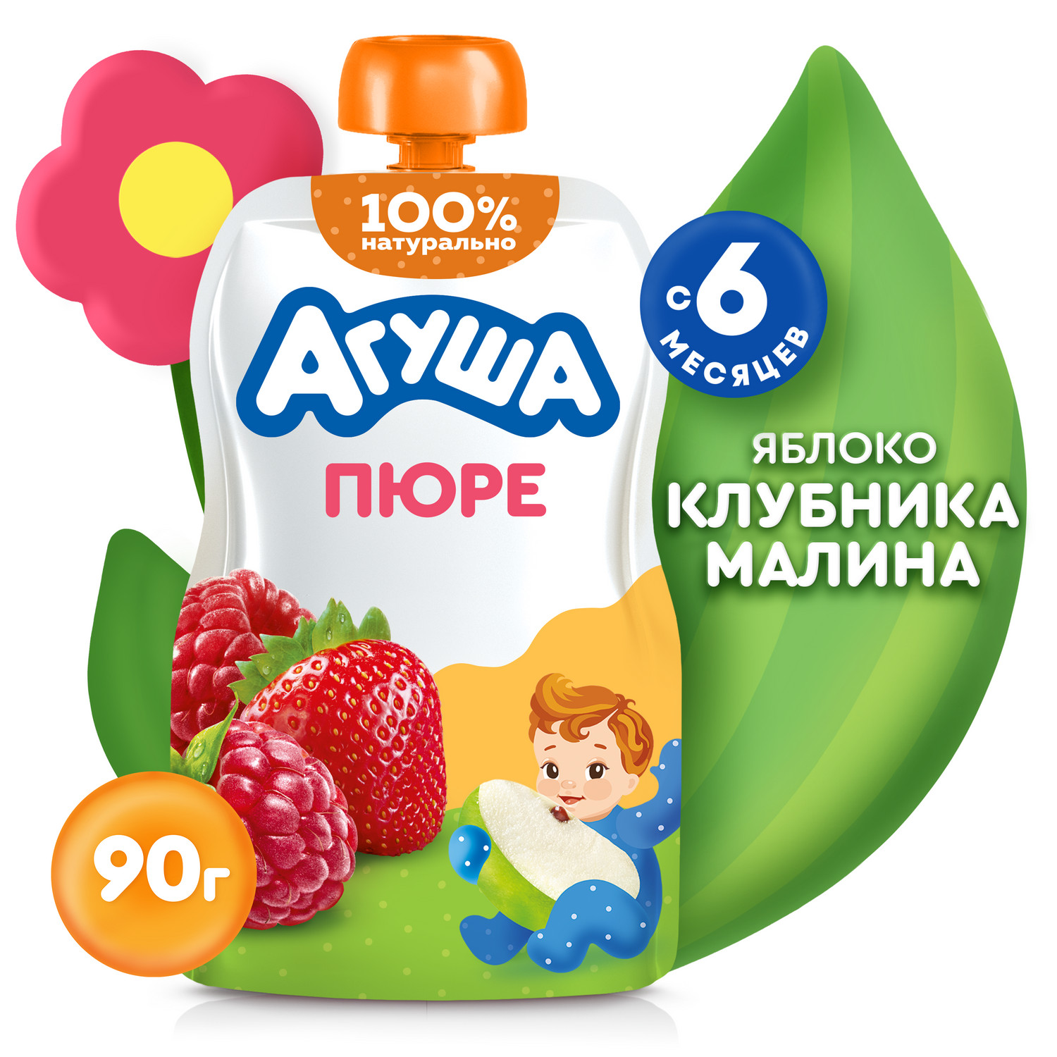 Пюре Агуша Яблоко-клубника-малина с 6 мес 90 г - фото 1