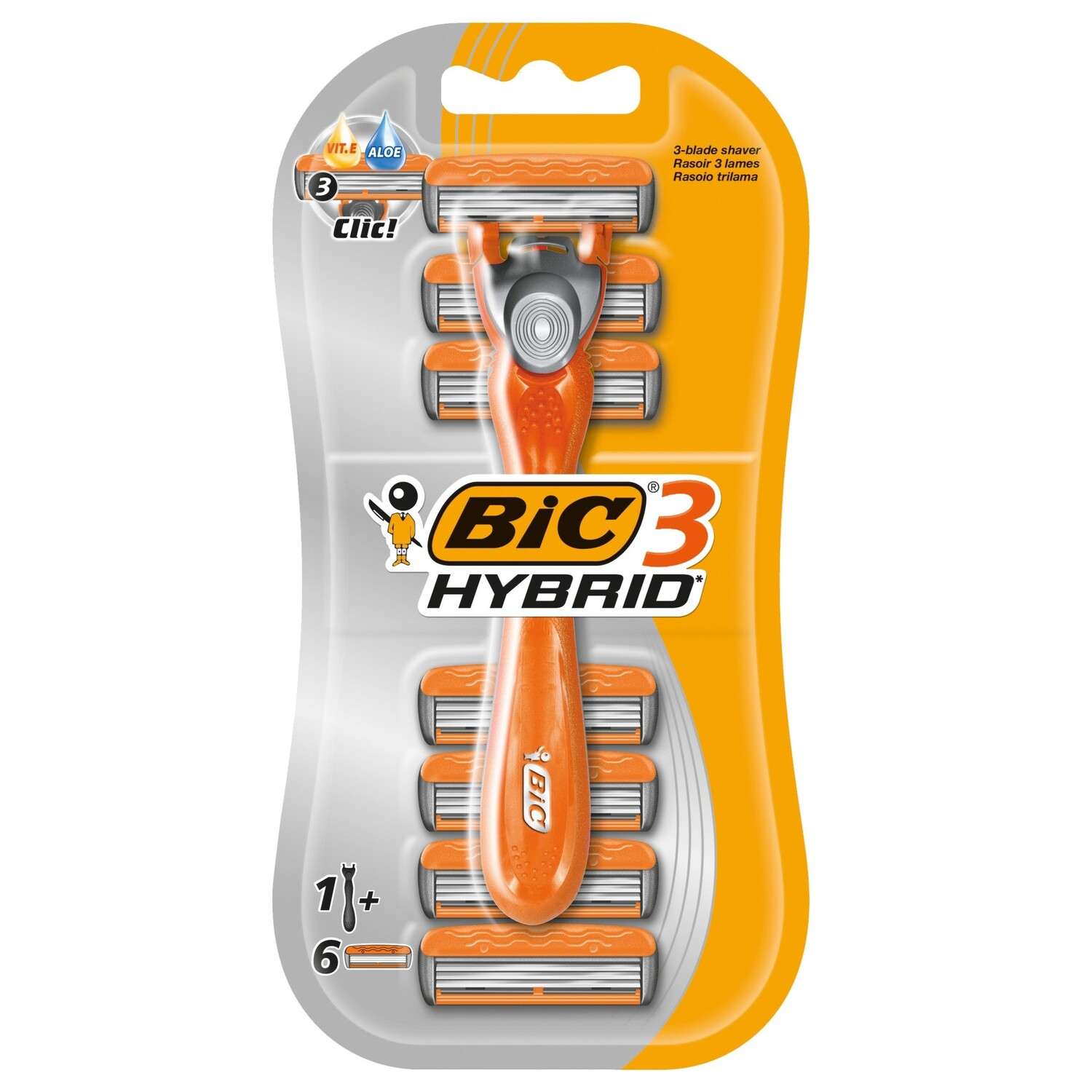 Бритва мужская BIC 3 Hybrid 1 ручка и 6 сменных кассет - фото 1