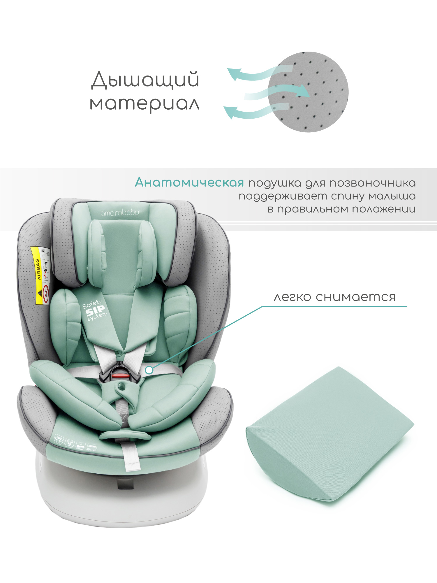 Автокресло Amarobaby Champion Isofix 0+/1/2/3 (0-36 кг) бирюзовый - фото 8