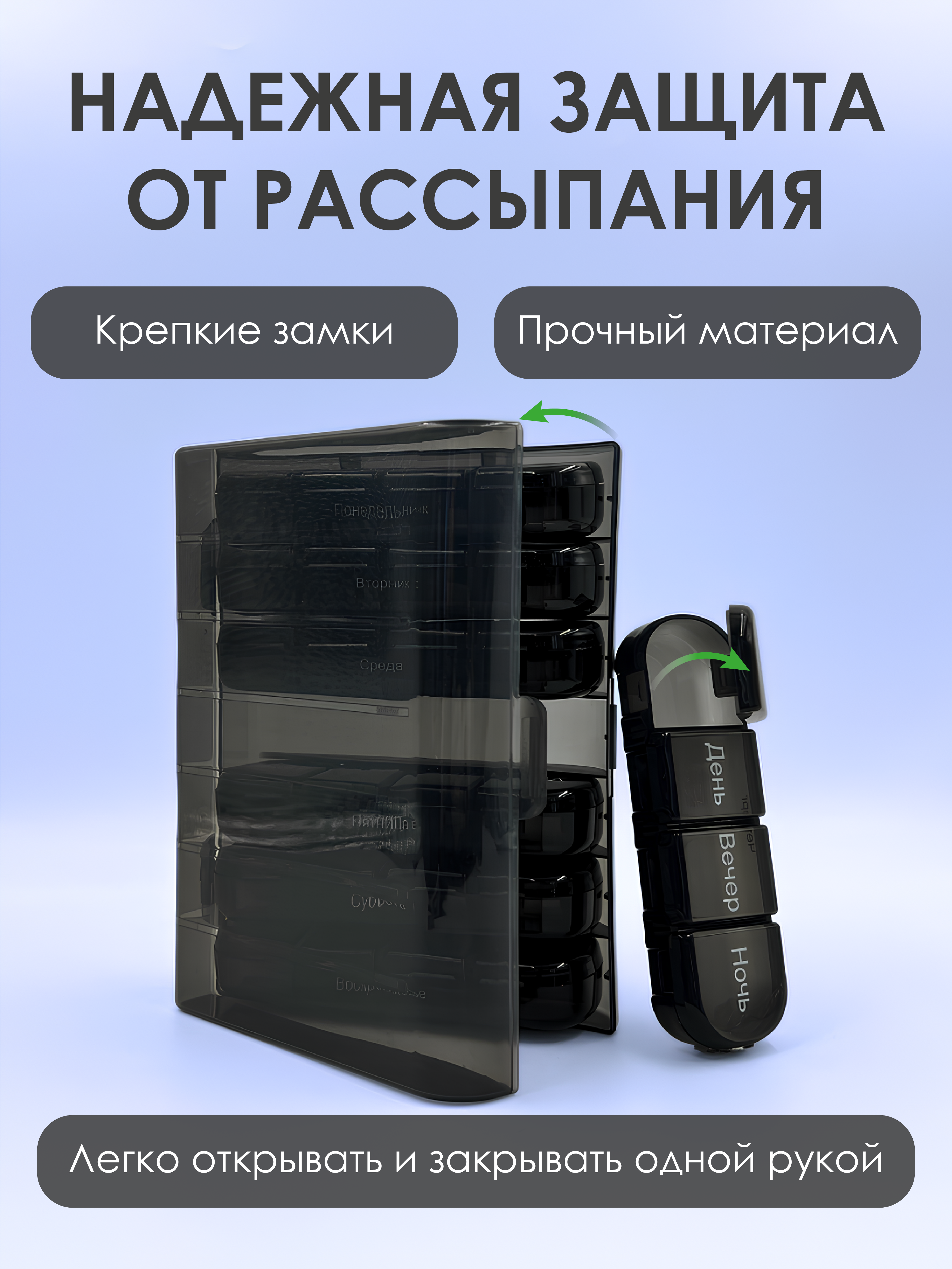 Таблетница на неделю AXLER 4 приема, бокс для лекарств контейнер для таблеток кейс органайзер для витаминов - фото 6