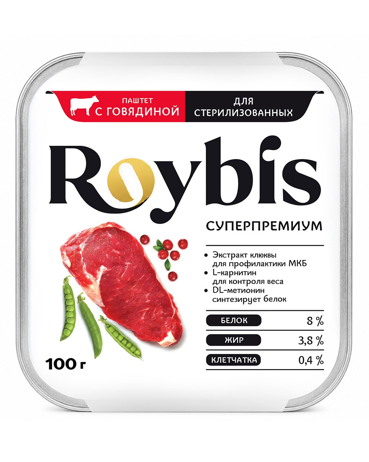 Корм полнорационный для кошек Roybis для стерилизованных паштет с говядиной консервированный 100г - фото 2