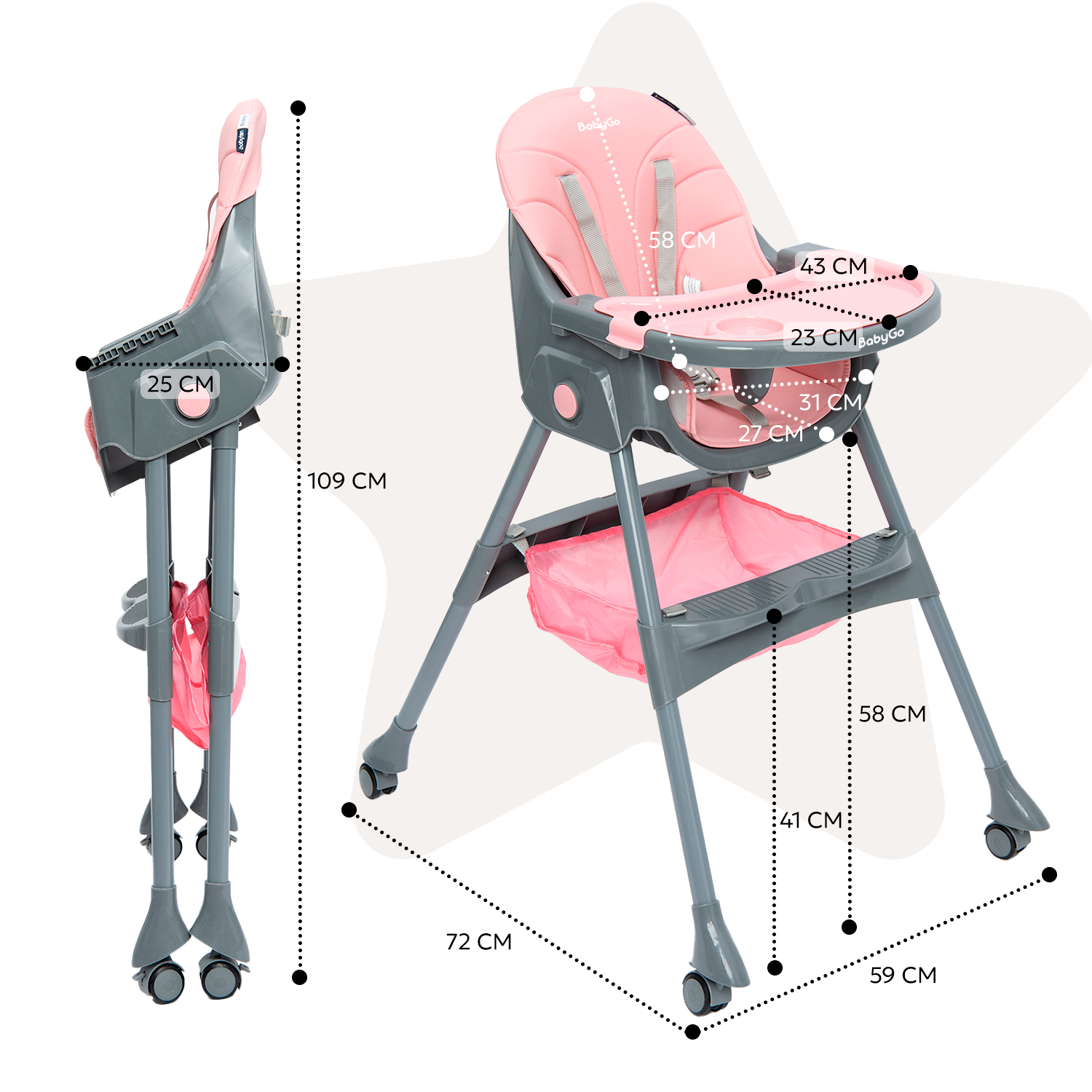 Стульчик для кормления BabyGo Bueno New розовый - фото 12