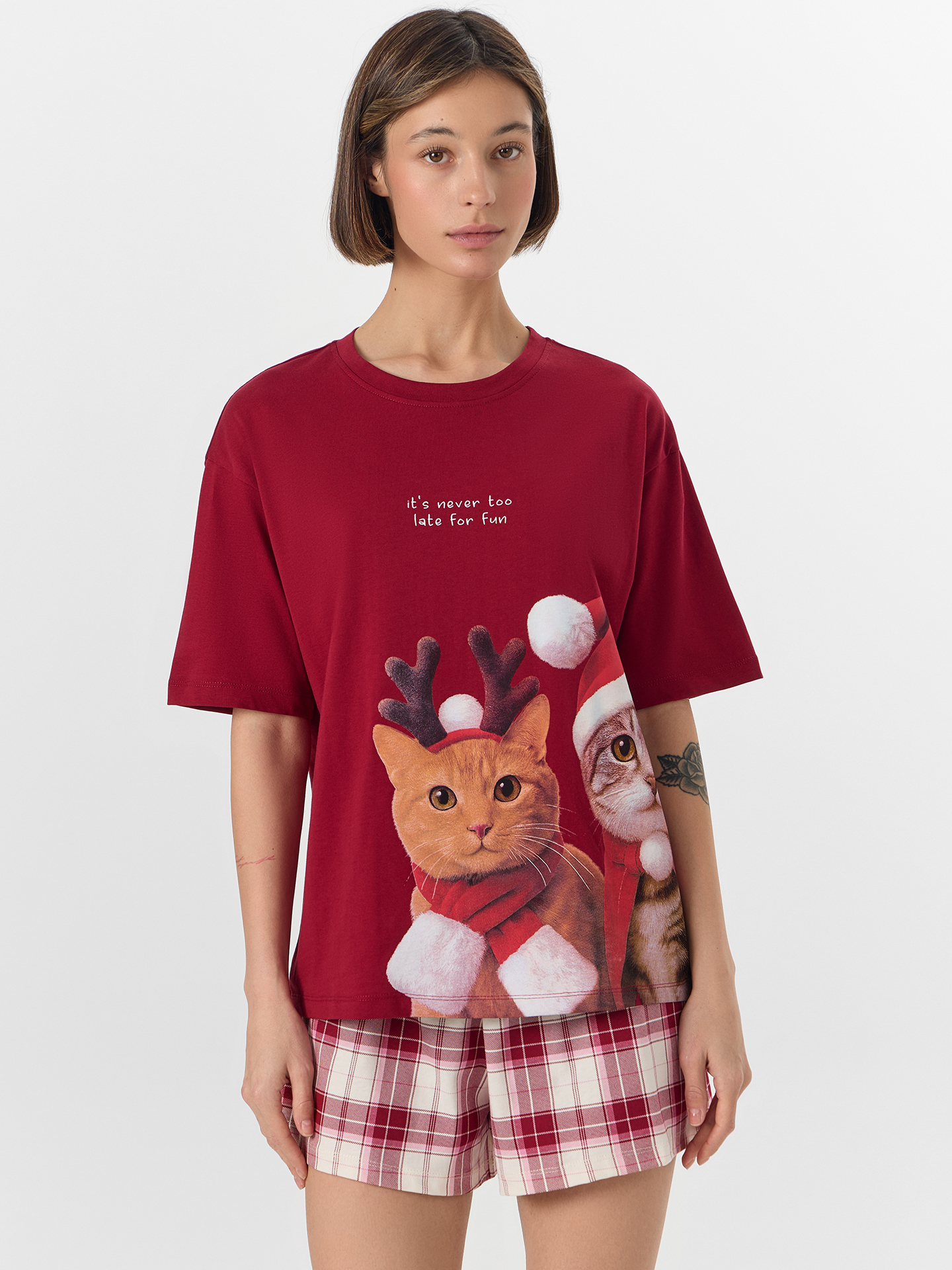 Пижама Mark Formelle (Марк Формэль) 592591/бордо +молочно -бордовая клетка - фото 3