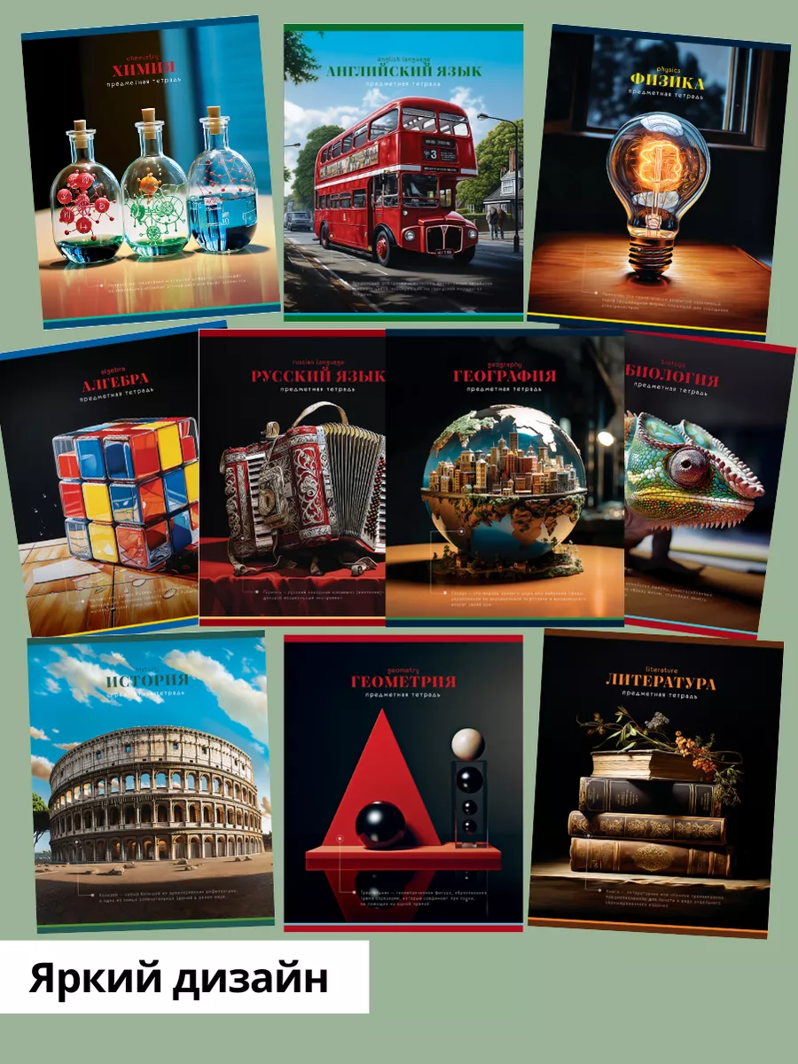 Тетрадь BG 40 лист. 12 шт. (Алгебра, Английский язык, Биология, Физика, География, Геометрия, История, Литература, Русский язык, Химия) - фото 2