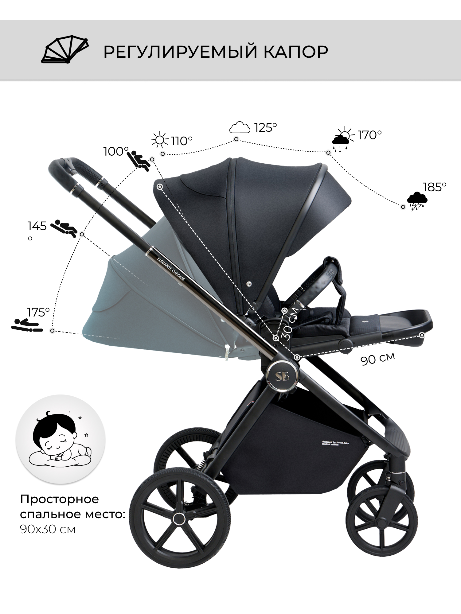 Коляска 2в1 Sweet Baby Elegante Chrome Black - фото 9