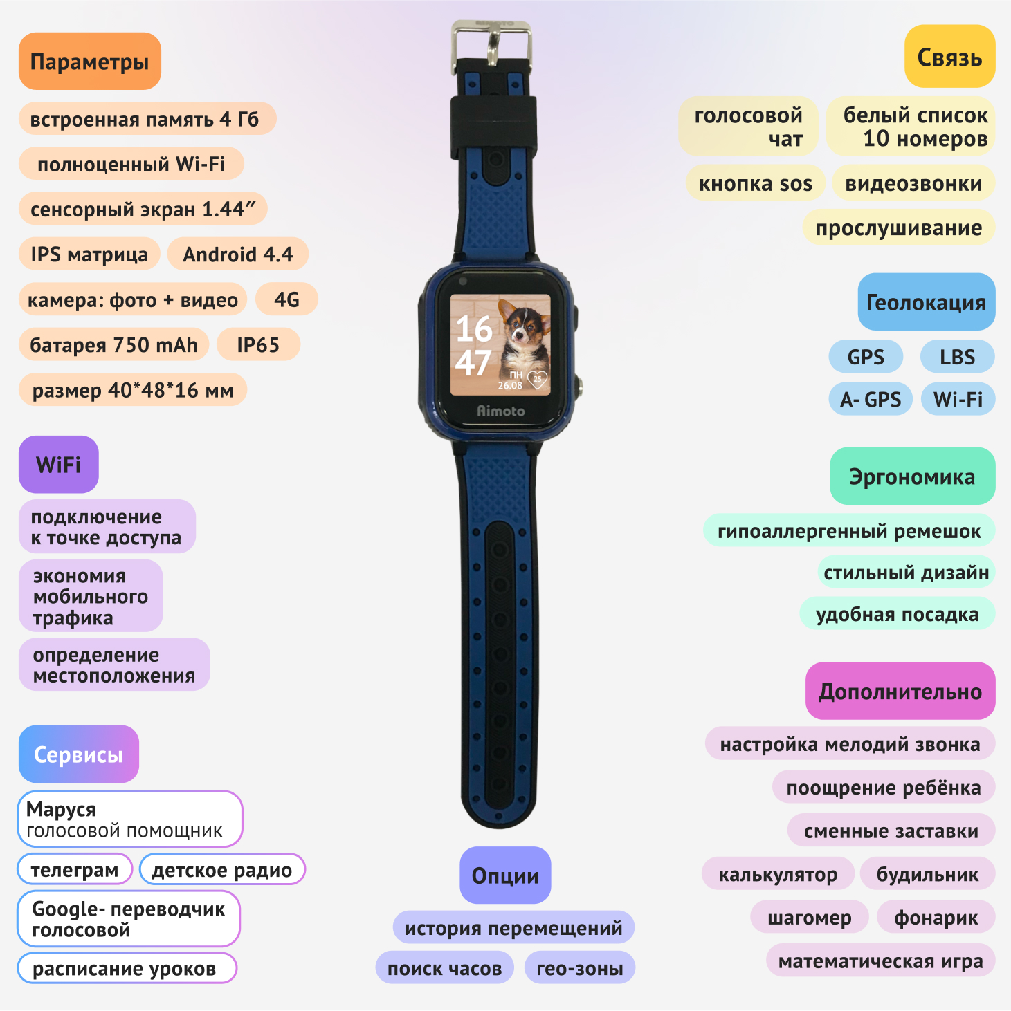 Детские смарт-часы Aimoto Indigo 4G c SIM картой Telegram GPS WiFi Видеозвонки Прослушивание - фото 6