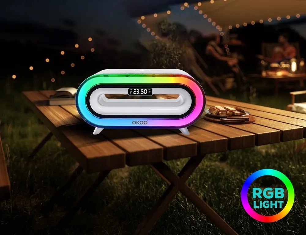 Умная колонка 6 в 1 часы ночник CASTLELADY с RGB подсветкой и беспроводной зарядкой светильник радио будильник - фото 11
