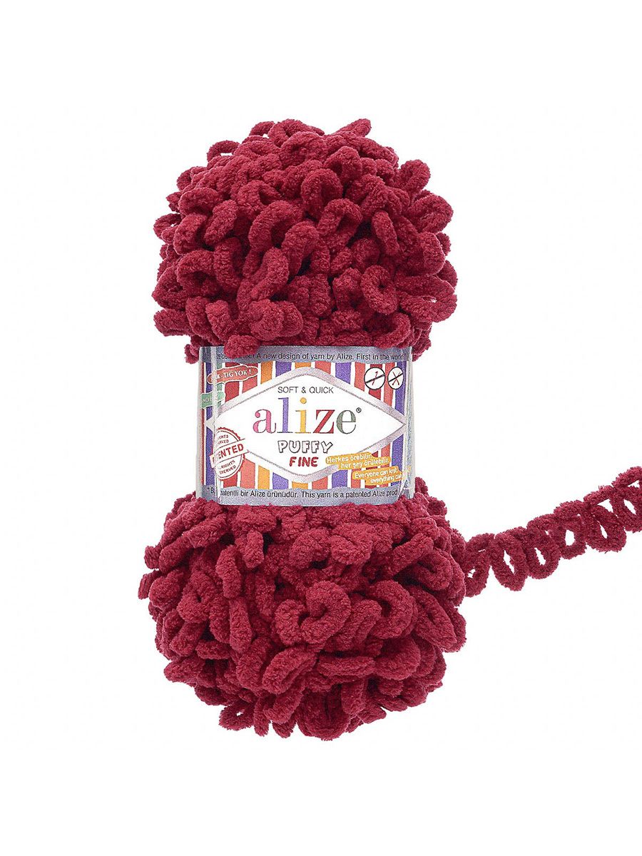 Пряжа для вязания Alize puffy fine 100 г 14.5 м микрополиэстер фантазийная мягкая 107 вишня 5 мотков - фото 4