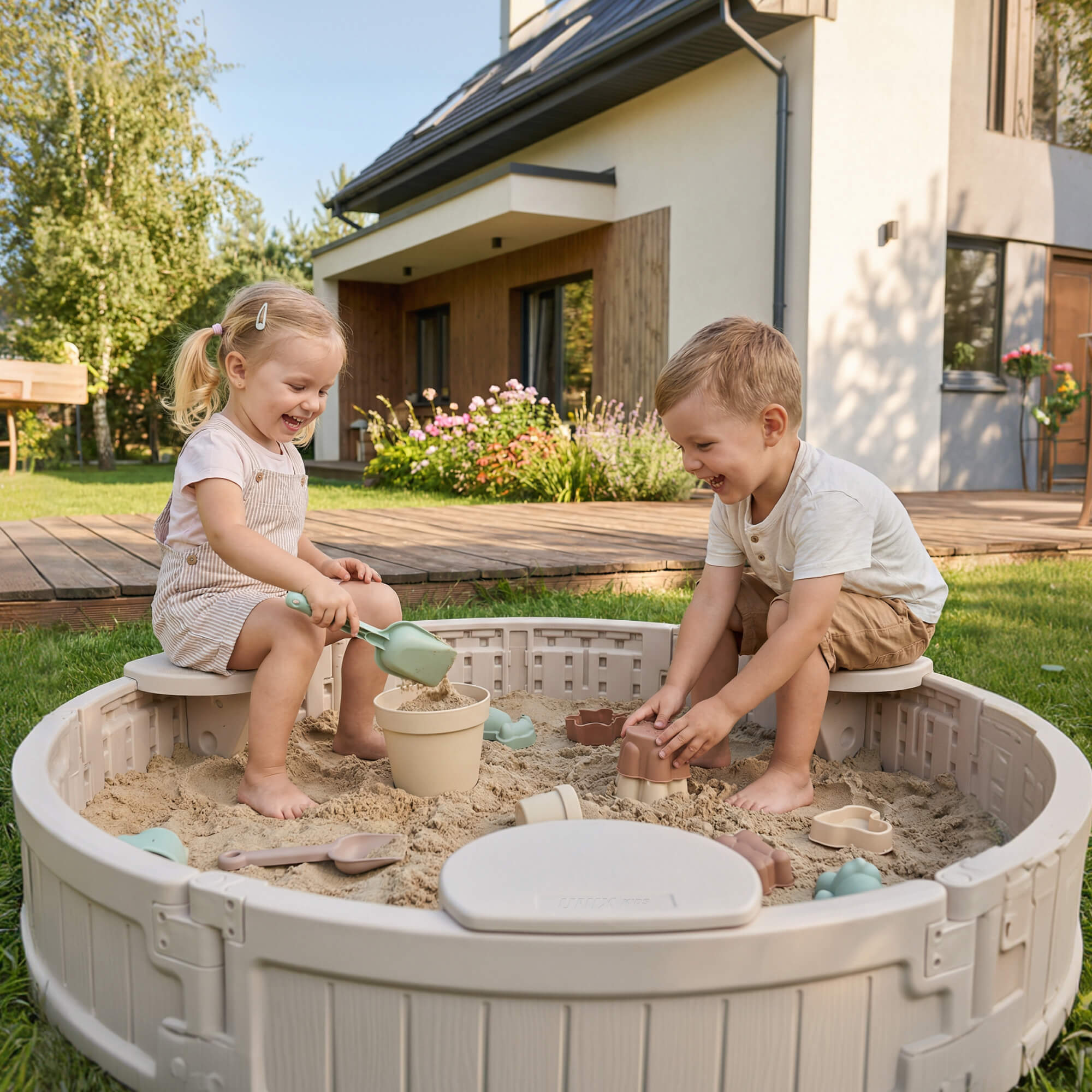 Песочница детская круглая UNIX Kids 120 см пластиковая 3 сиденья + тент - фото 7